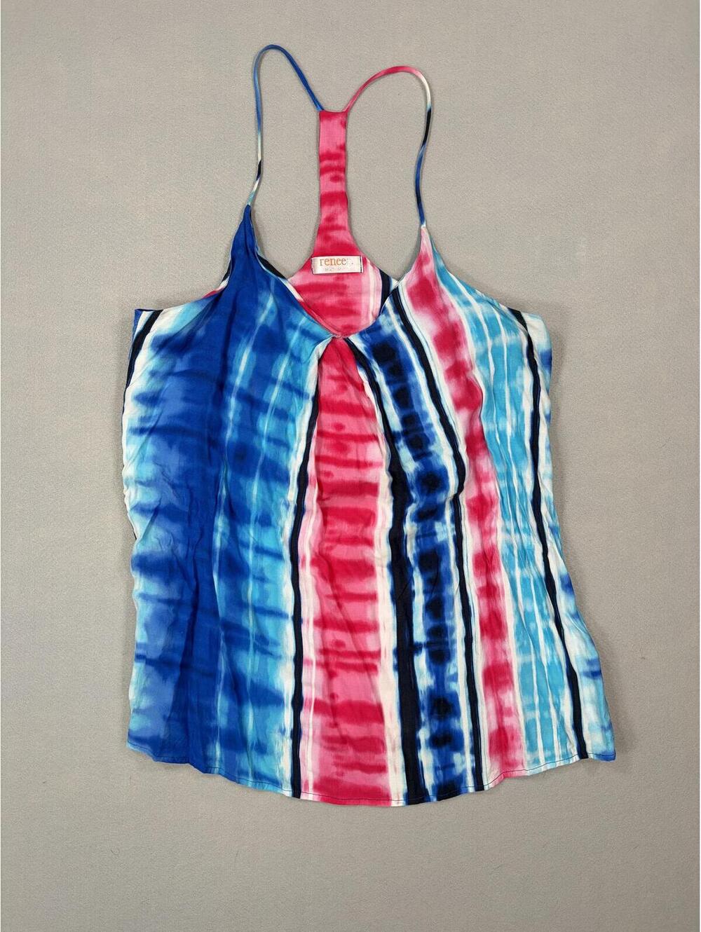 Renee C. Tie Dye Striped Racerback Tank Top Blue Pink White Flowy Women's M
